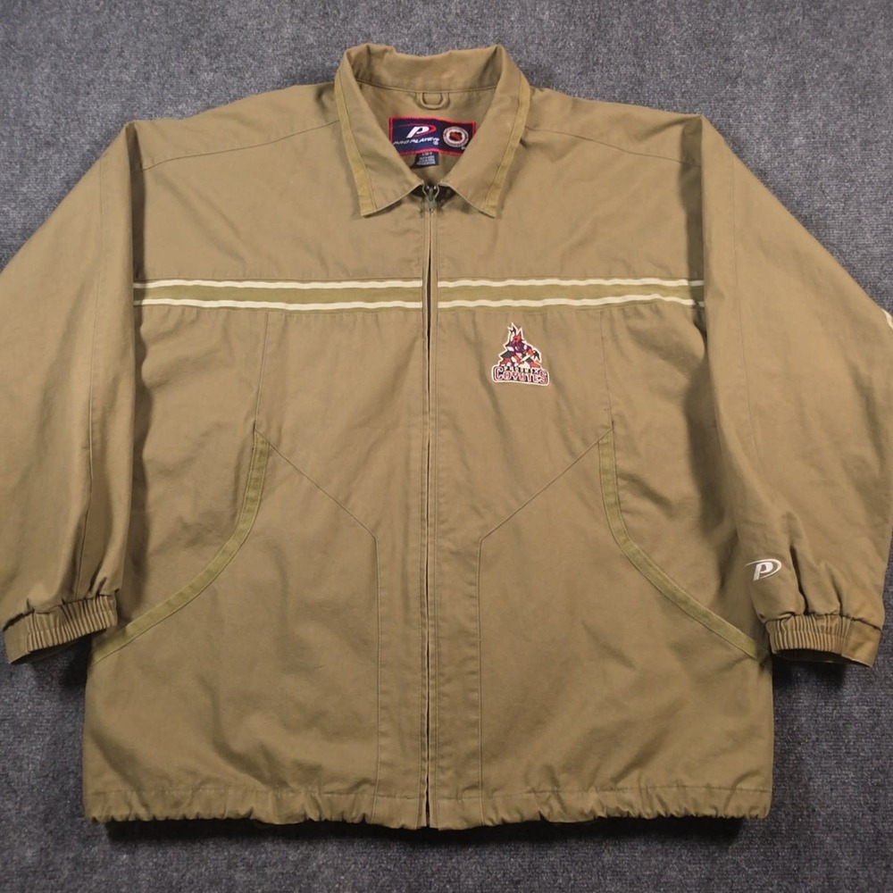 VTG Pro Player Phoenix Coyotes Jacket Mens L Tan NHL Embroidered Arizona Kachina